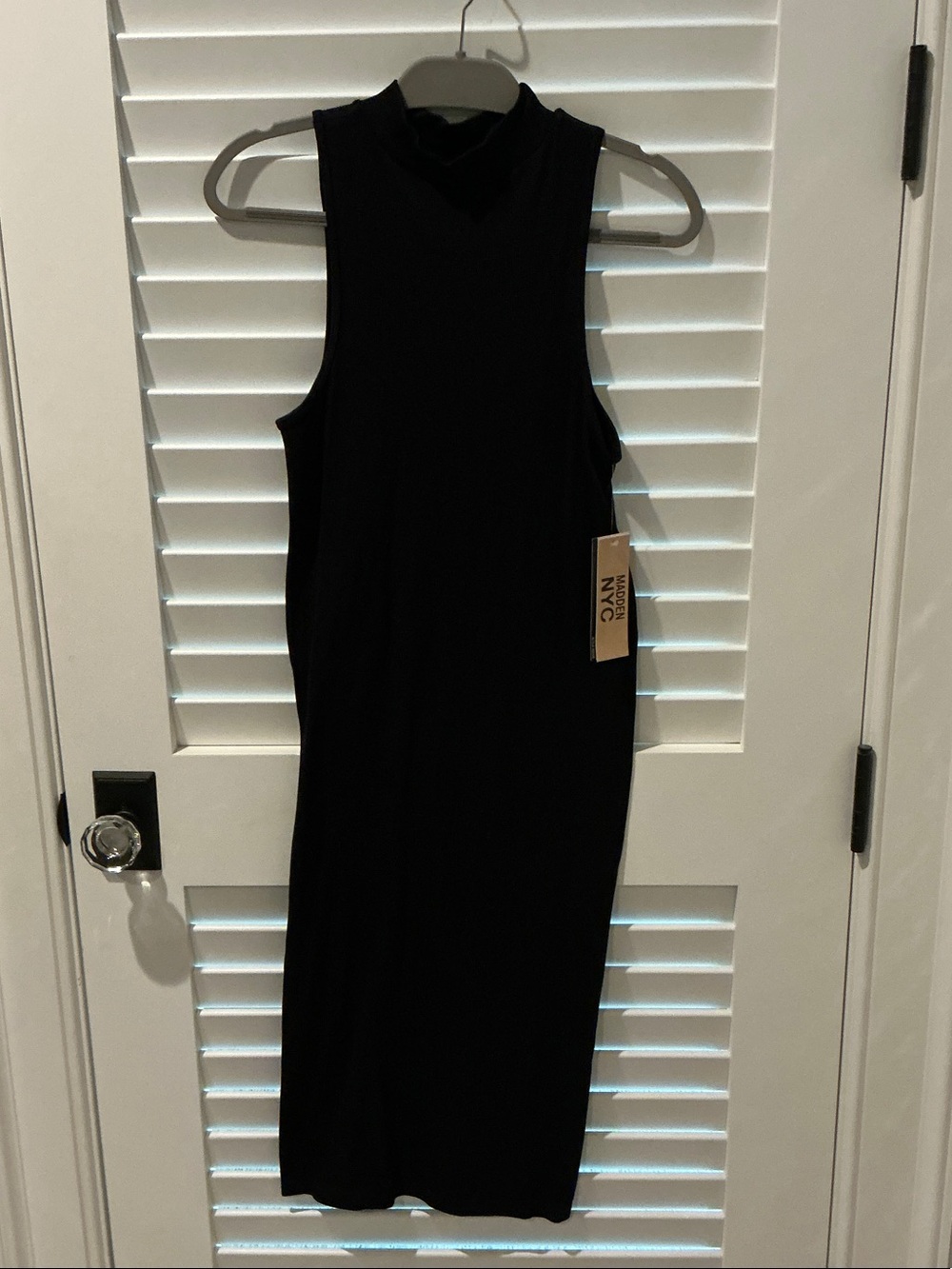 Sleeveless Black Midi Mock Neck Dress